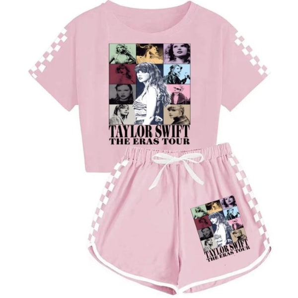 Taylor Swift The Eras Tour Kort Spårtröja Barn Pojkar Flickor T-shirt Shorts Topp Byxor Set 2-delar Pyjamas Pink 160cm