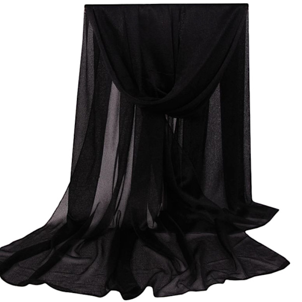 Dam lång mjuk omslag sjal chiffong silke casual halsduk sjalar stulna Black 165*85cm