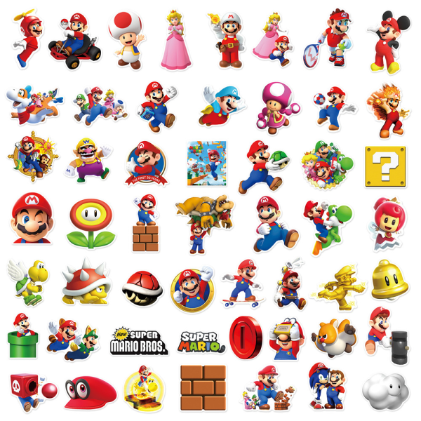 50 STK/ Set Super Mario Bros Stickers Dekal för Bil Bumper Laptop Skateboard Telefon 50PCS