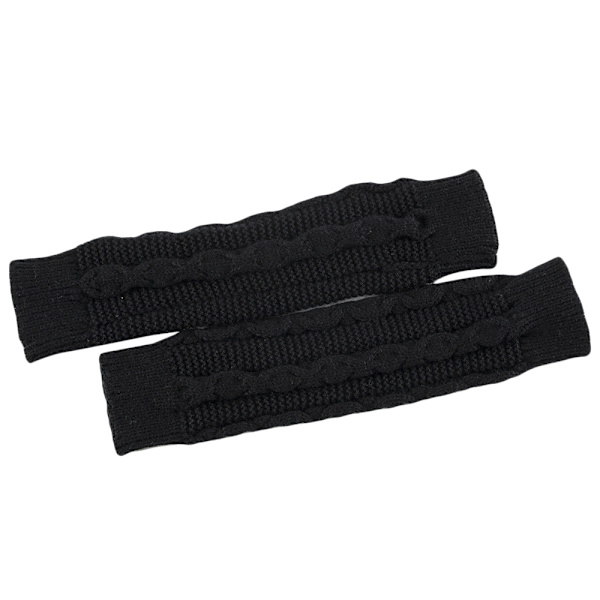 Dame Tommelfingerhul Strikkede Fingerløse Handsker Varmere Vanter Gave Black