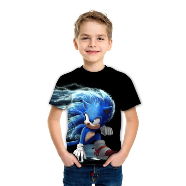 Tecknad Sonic Boy kortärmad T-shirt Topp sommar Casual D 120cm