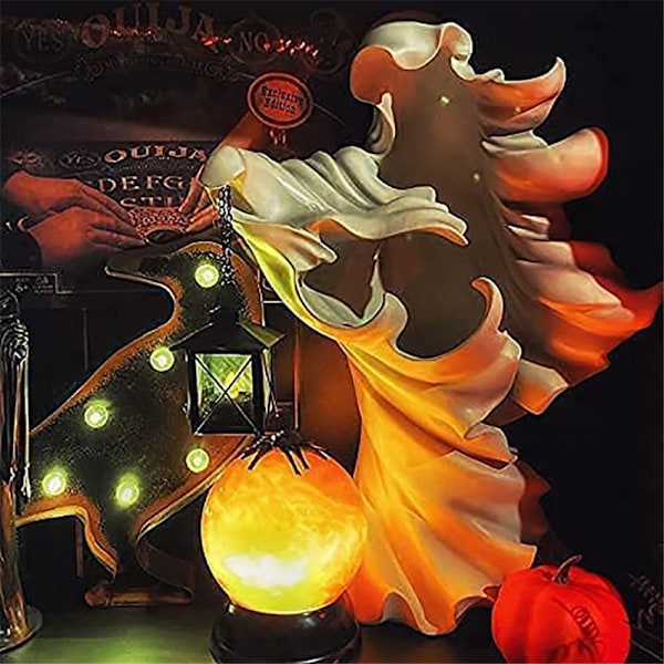 Spøgelsesheks Solcelle Lanterne Statue Halloween Ornamenter Dekorationer White
