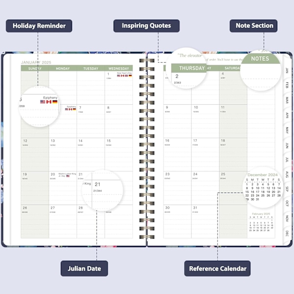 2025 Engelsk Schema A5 Planbok Med Separerande Sidor Plan Anteckningsbok Spiralbok B