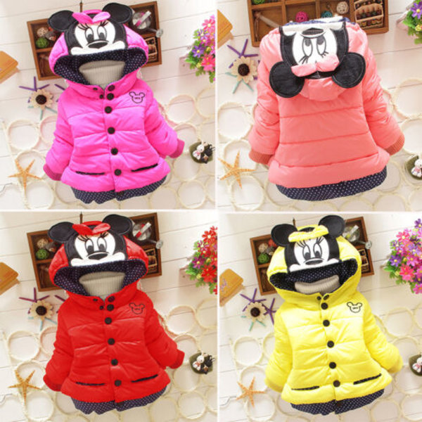Piger Børn Mickey Minnie Vatteret Varm Vinterjakke Frakke Overtøj Pink 10 ( 3-4 Years )