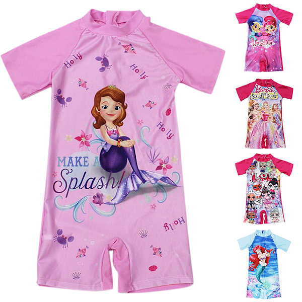 Barn Flickor Cartoon Tryckt Baddräkt Rund Hals Badkläder Mermaid 2XL