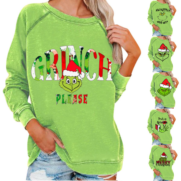 Grinch Jultröja för Kvinnor, Casual Långärmad Blus C XL