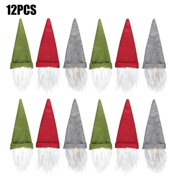12 st jultomtar utan ansikte, plyschdockor, träddekorationer green&grey&red*4 12PCS