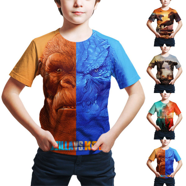 Barn 3D Godzilla VS Kong Casual Kortärmad T-shirt Topp 4-9 År Gåvor D 130cm