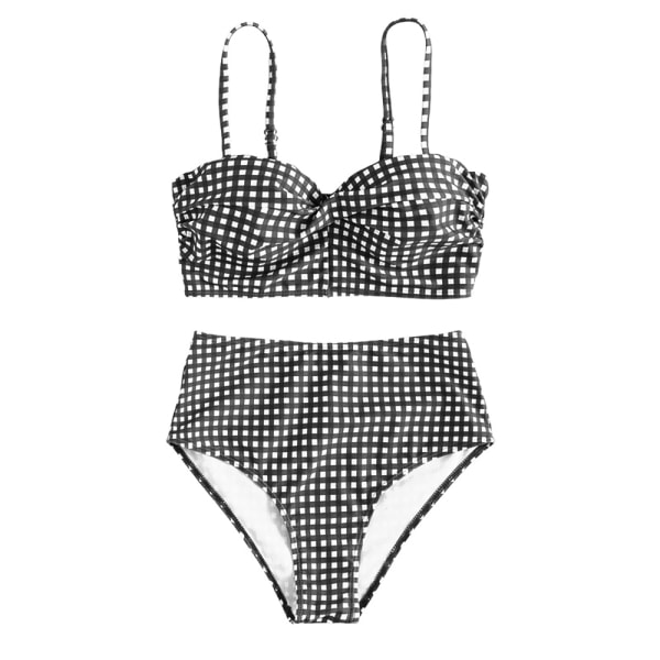 Dam Push Up Bikini Vadderad Lattice Baddräkt Set Hög midja Badkläder Simdräkt Black 2XL