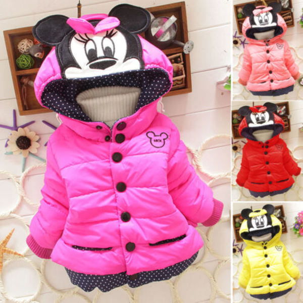 Piger Børn Mickey Minnie Vatteret Varm Vinterjakke Frakke Overtøj Red 10 ( 3-4 Years )