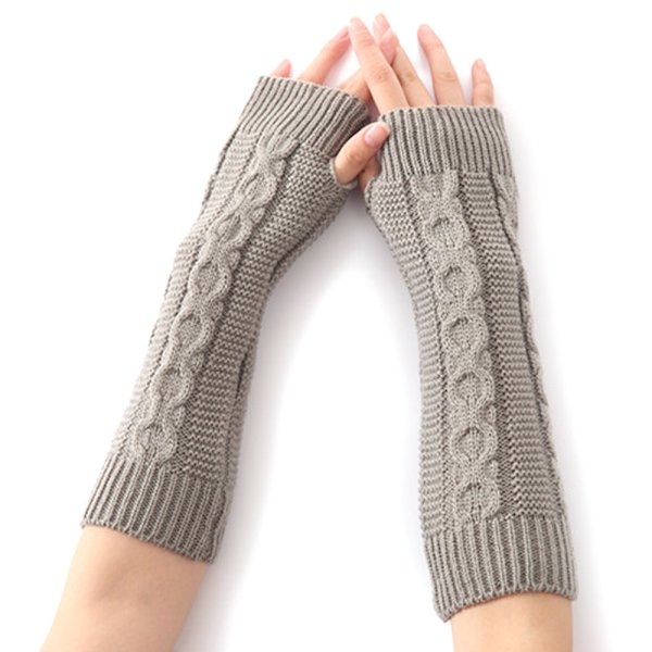 Varmfodrade Fingerlösa Vantar med Tumhål för Kvinnor - Stickade - Present Light Grey