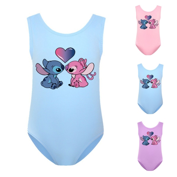 Lilo & Stitch Tryckt Barnflickor Monokini Baddräkt Simdräkt Surf Strandkläder Purple 130cm