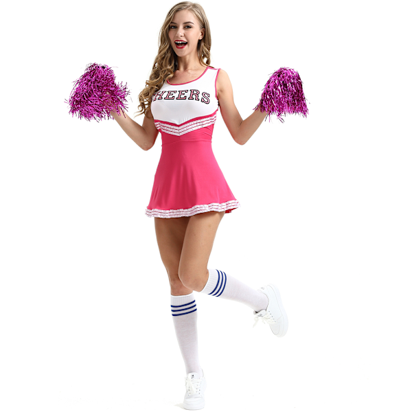 Cheerleaderdräkt för kvinnor, skolutklädnad, cosplay, cheerleaderuniform, klänning Rose Red 2XL