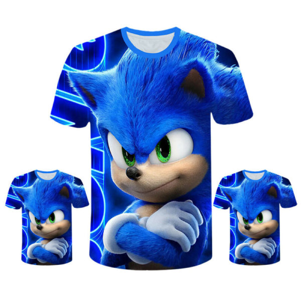 Sonic The Hedgehog Kids Boys 3D T-shirt Casual Tops Game Gift Blue