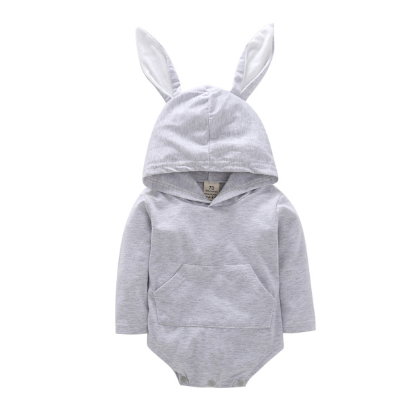 Pojkflicka Kanin Romper Huvad Söt Kanin Öron Jumpsuit Påsk 0-3M
