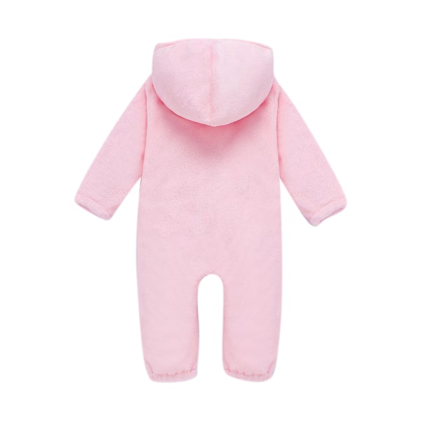 Höstvinter Baby Zipper Jumpsuit Casual Varm Hooded Outfit Set Pink
