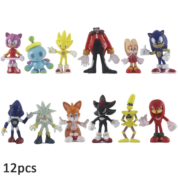 12 st set Sonic the Hedgehog figurleksaker set Mini barn julklapp 12PCS
