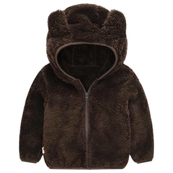 Barnjacka i Teddy Fleece för Småbarn, Pojkar och Flickor, Huvtröja med Huva, Varm Ytterkläder Dark brown 100cm