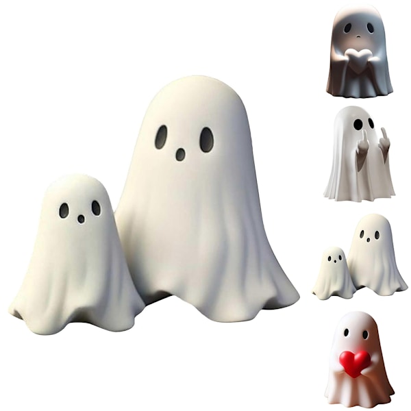 Söt och Spöklikt Ghost Figur 2024 Mini Läskig Ghost Medelfinger/Håller Hjärta, Rolig Resin Ghost Staty för Halloween Dekorationer & Presenter B