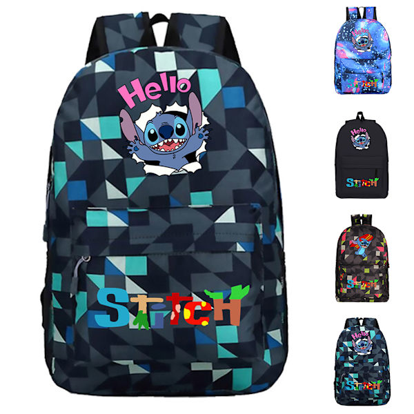 Stich-ryggsekk for barn, skole- og gymbag, skolesekk for gutter og jenter, reiseveske C 45x31x12cm