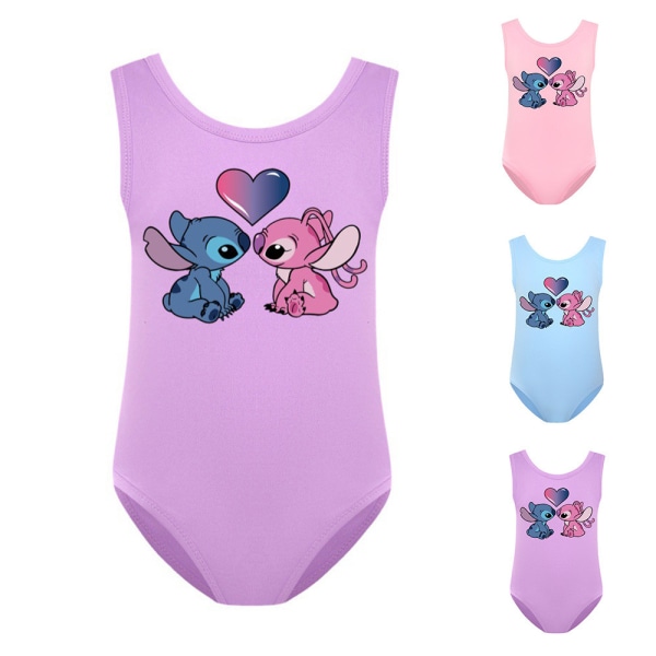 Lilo & Stitch Tryckt Barnflickor Monokini Baddräkt Simdräkt Surf Strandkläder Pink 160cm