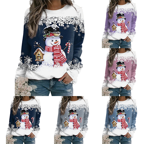 Kvinnor Män Jul Tryckt Sweatshirt Långärmad Jumper Fest Xmas Pullover Topp C 2XL
