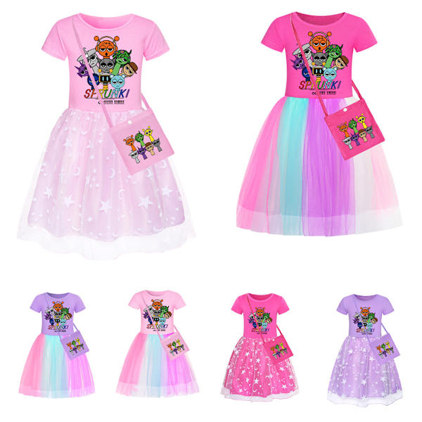 Sprunki Prinsessklänning för Flickor Småbarn Barn Cospaly Födelsedag Halloween Jul Festklänning Med Väska Rose Red-B 140cm