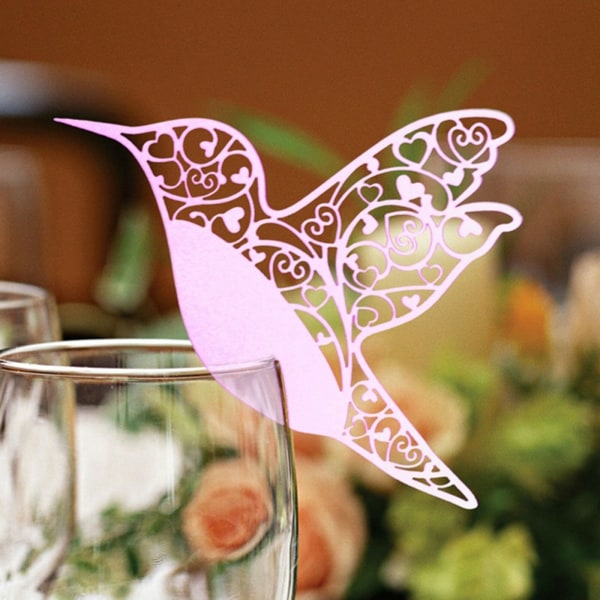 80st Hummingbird Bröllopsnamn Platskort Vinglas Pärlemorskimrande Pink