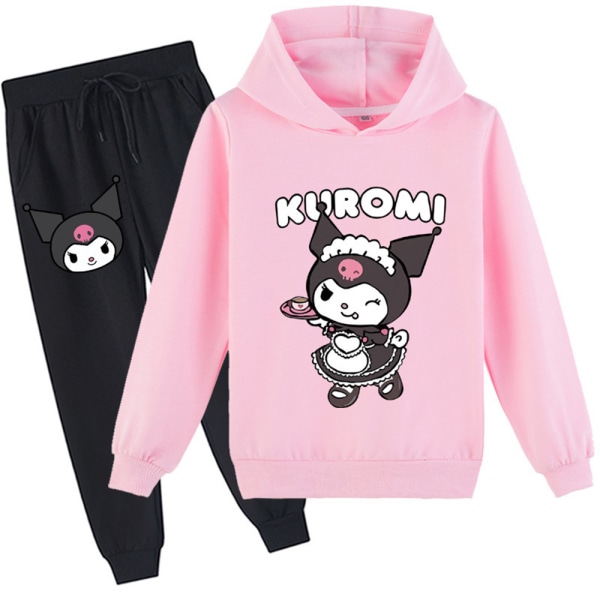 Barn Hoodie Hooded Sweatshirt Byxor Tracksuit Set 6-10 År Pink 130cm