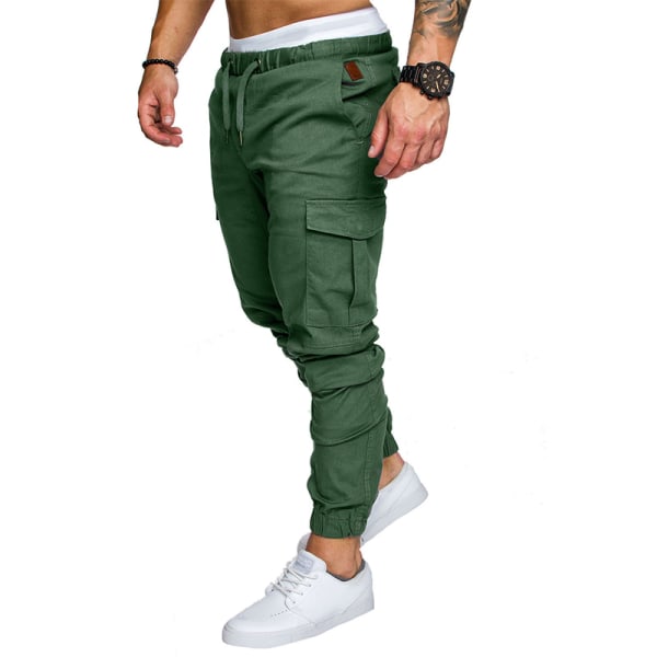 Herroveraller Byxor med flera fickor Casual Byxor med dragsko Green 3XL