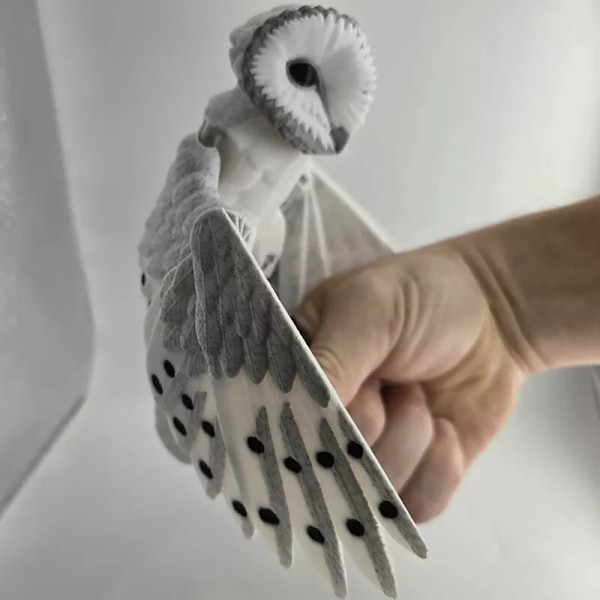 3D-printad Articulerande Tornuggla – Realistisk Uggla med 16,5 cm Vingspann Djur Grey