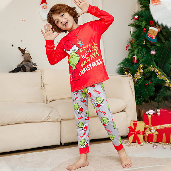 1 Set Julpyjamas för Familjen Matchande Långärmade Byxor Kids 6T