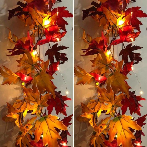 Halloween LED-ljus Höst Höst Lönnlöv Garland hängande växt Red + Light