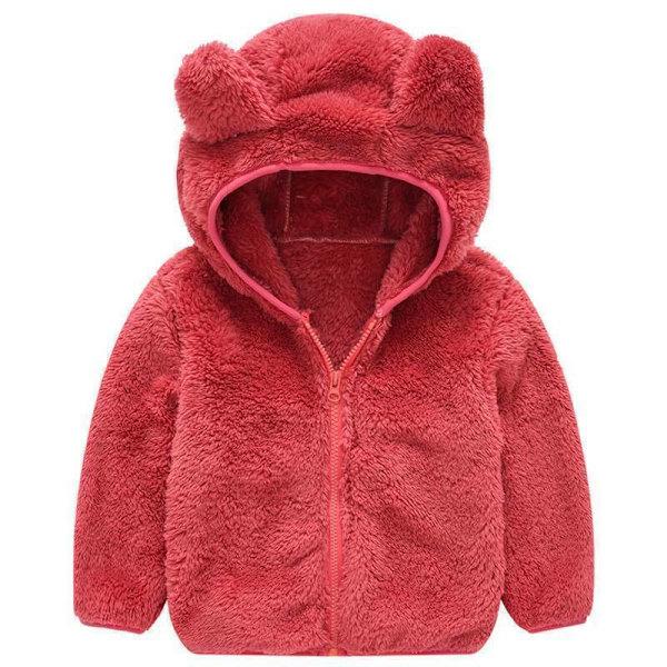 Barnjacka i Teddy Fleece för Småbarn, Pojkar och Flickor, Huvtröja med Huva, Varm Ytterkläder Red 100cm