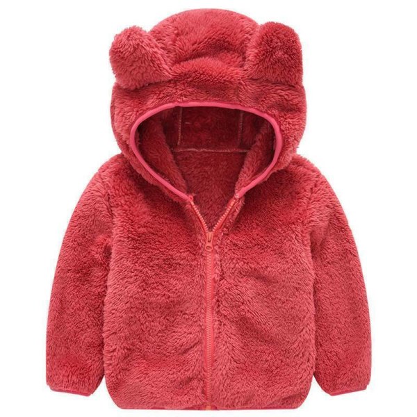 Toddler Pojkar Flickor Baby Teddy Fleecejacka Barnjacka Luvtröja Huva Varma ytterkläder Red 100cm