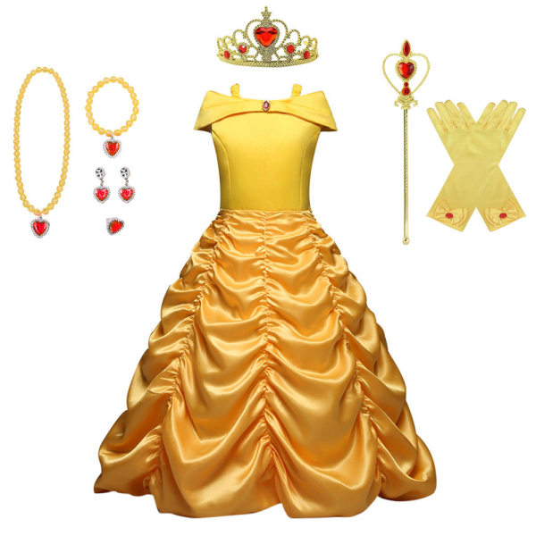 Flickor Belle Princess Dress Cosplay Beauty and the Beast Kostym Barn Festklänningar Barn Halloween Födelsedagsklänningar Set 120cm