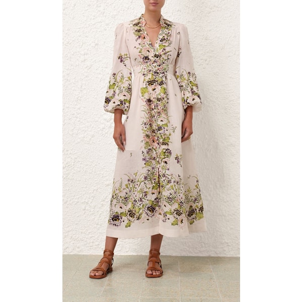 HALLIDAY PLUNGE MIDI KJOLE Sommerkjoler for kvinner 2025 Retro Stil Trykt Lang Ermeløs Løs V-hals Lang Kjole XL