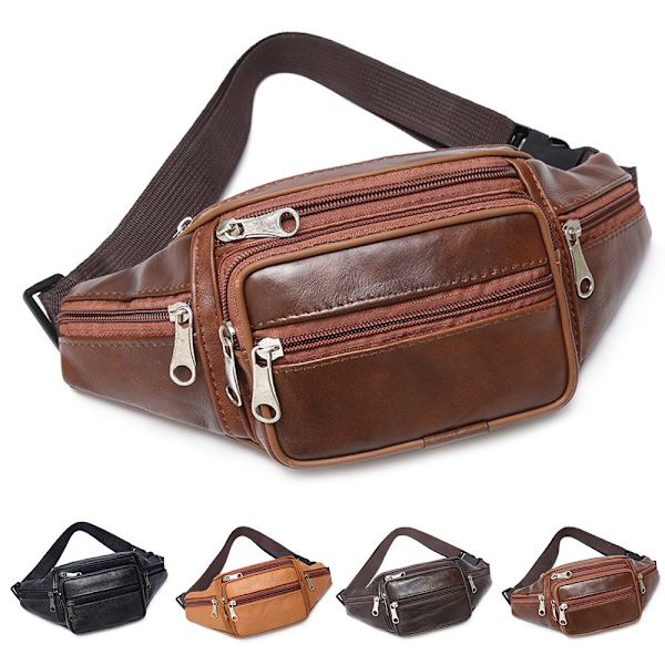 Midjeväska Fanny Pack Väska Resa Festival Läder brown