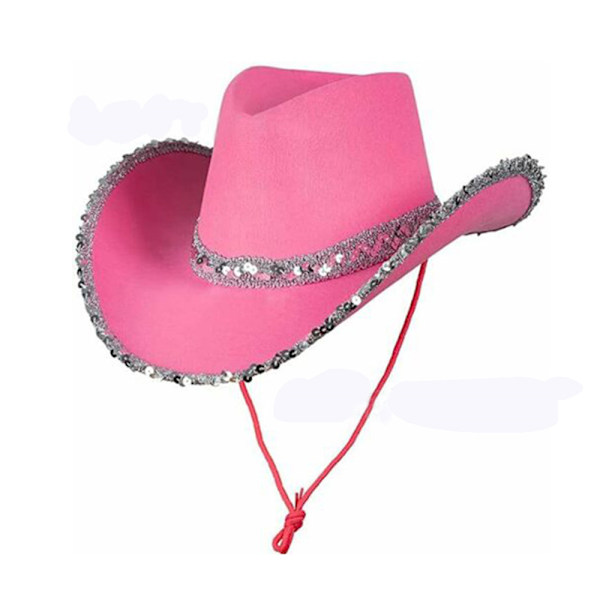 Cowboyhatt med Tiara Vilda Västern Cowgirl Maskeraddräkt Hönsfest Pink