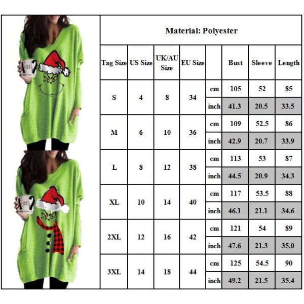 Grinch Jultröja för Kvinnor, Casual Långärmad Tryckt Sweatshirt A S