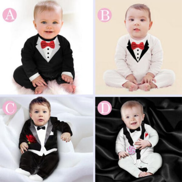 Baby Toddler Pojke Barn Gentleman Romper Födelsedag Bodysuit Kostymer white