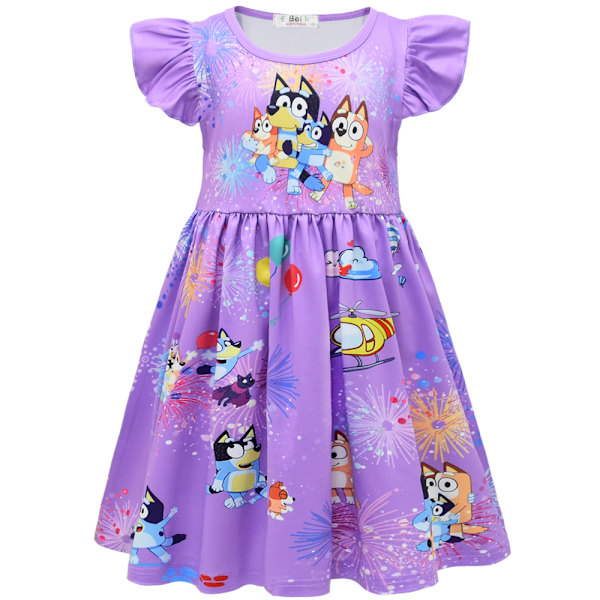 Barnflickor Bluey Hund Vänner Kostymklänning Plisserad Kjol Prinsessa Festgåvor Purple 140cm