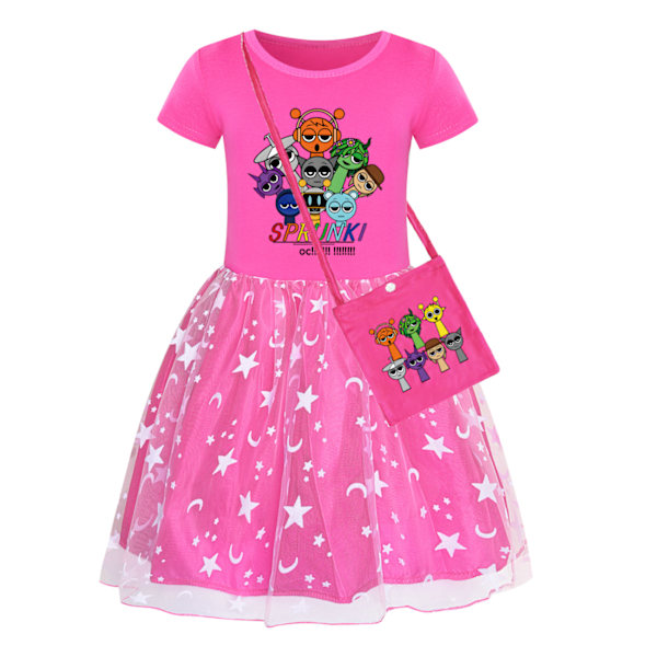 Sprunki Prinsessklänning för Flickor Småbarn Barn Cospaly Födelsedag Halloween Jul Festklänning Med Väska Rose Red-A 120cm