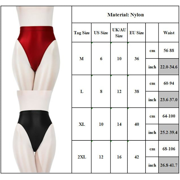 Naisten silkkiset kiiltävät satiiniset korkeavyötäröiset alushousut, pikkuhousut stringit alusvaatteet White 2XL