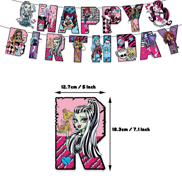 Monster High-tema för födelsedagstårta, banderoll, ballonger och dekorationer