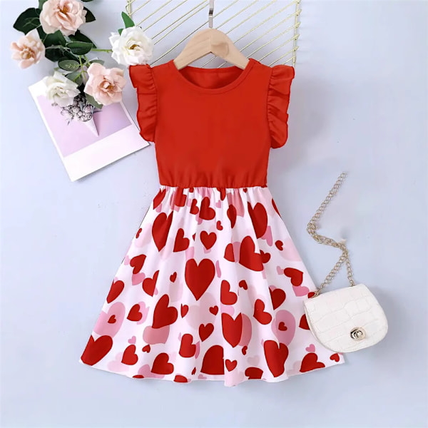 Flickor Barn Prinsessa Ärmlös Blommig Tank Klänning Barn Sommar Semester Fest Sommarklänning Red 130cm