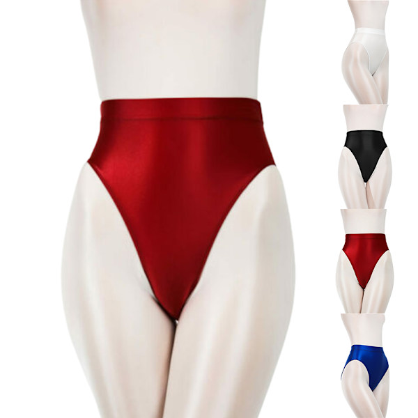 Naisten silkkiset kiiltävät satiiniset korkeavyötäröiset alushousut, pikkuhousut stringit alusvaatteet White XL