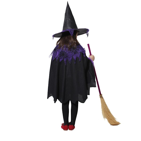 Häxkostym för flickor Svart katt trollkarl cosplay kostym set flickor Halloween karneval fest häxkappa klänning（Kappa+hatt+kvast） Cloak+Hat+Broom 110cm