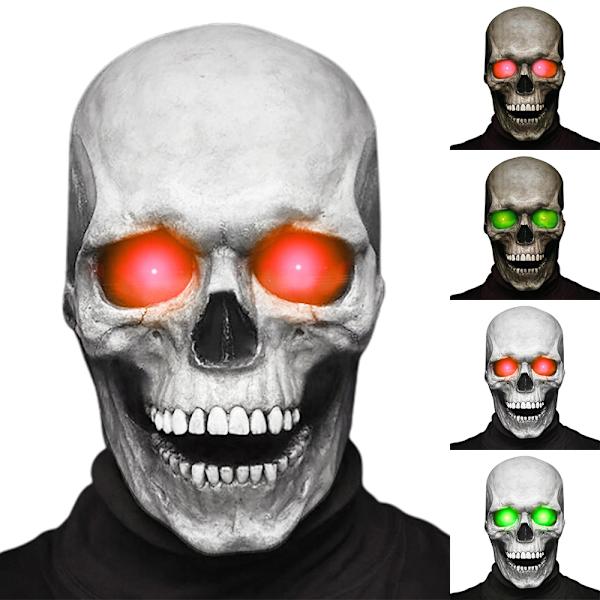 Kranium Maske Halloween Horror Glødende Øje Helhoved Kranium Masker Hjelm Bevægelig Kæbe C