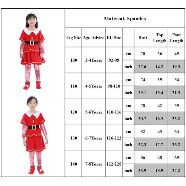 Jultomte Cosplay Kostym för Barn Pojkar Flickor Juldräkt Kläder Set Girls 130cm